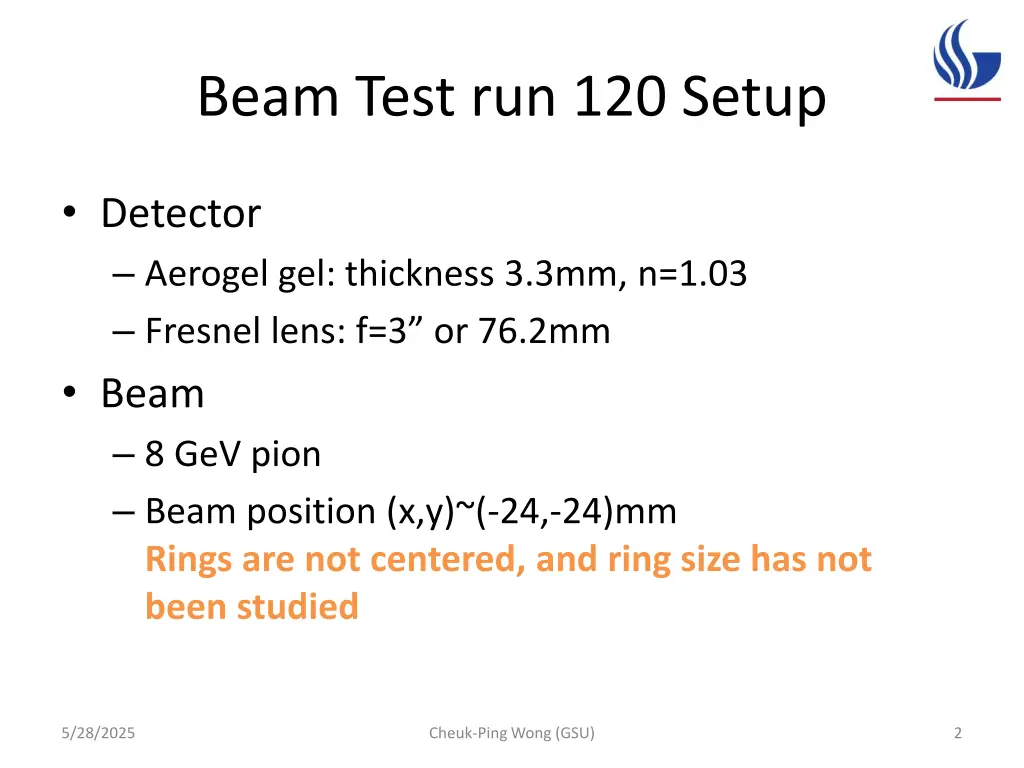 beam test run 120 setup