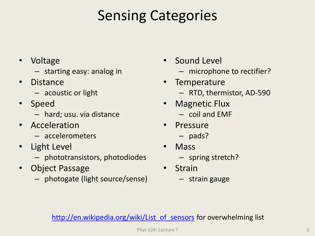 sensing categories