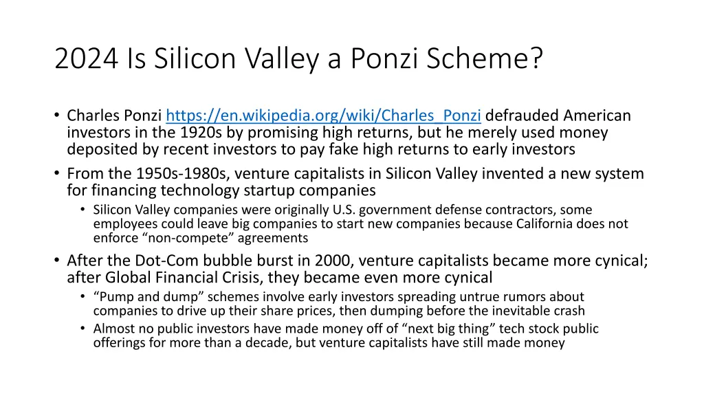 2024 is silicon valley a ponzi scheme
