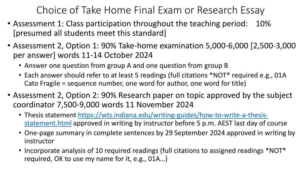 choice of take home final exam or research essay