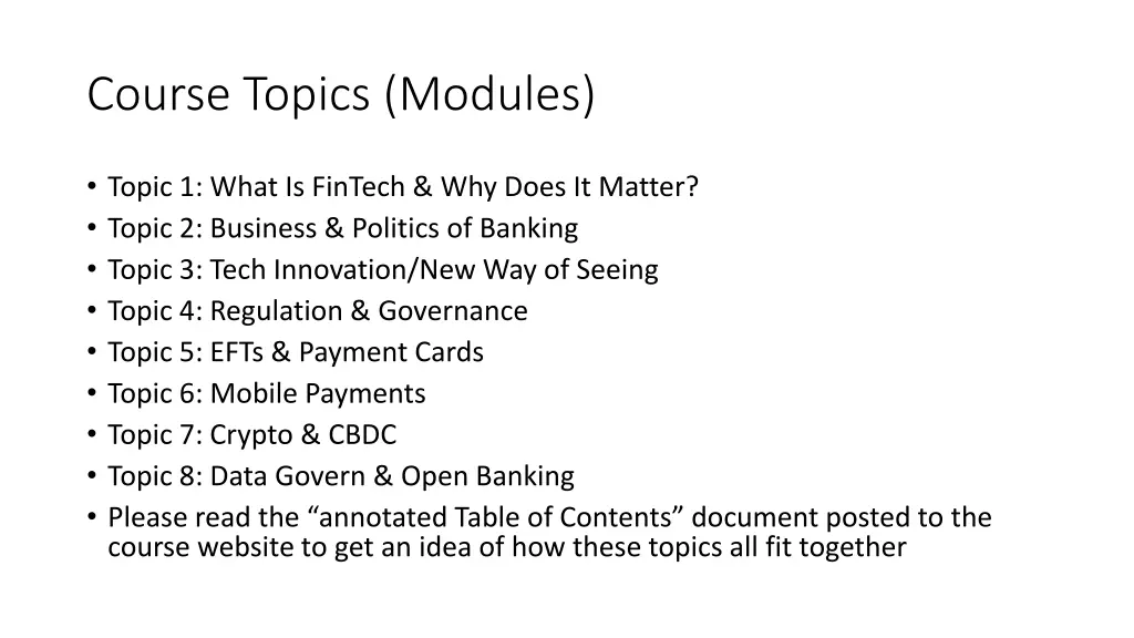 course topics modules