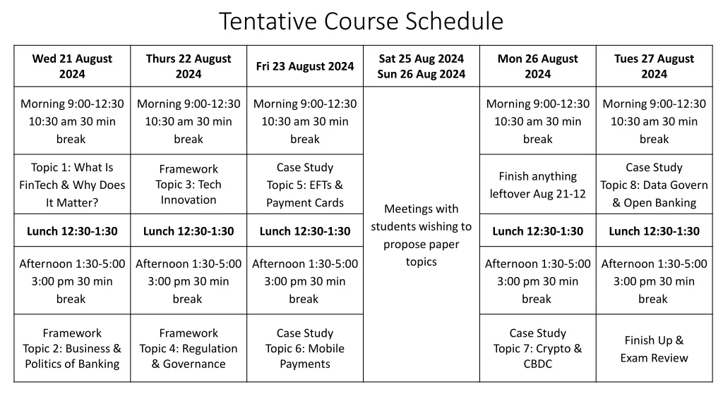 tentative course schedule