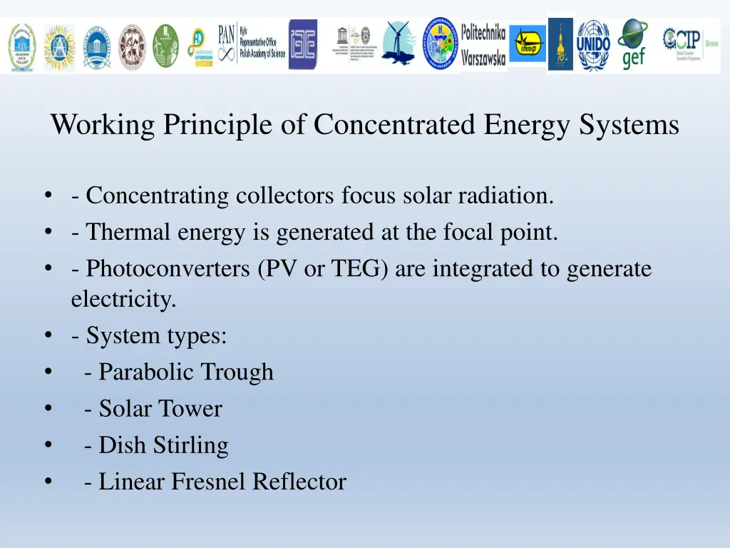 working principle of concentrated energy systems