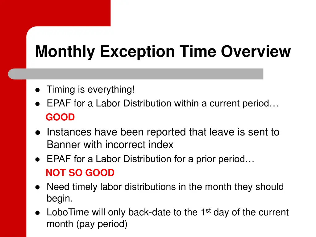 monthly exception time overview