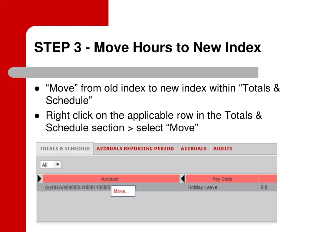 step 3 move hours to new index