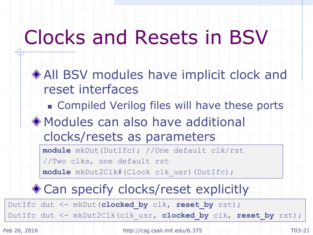 clocks and resets in bsv