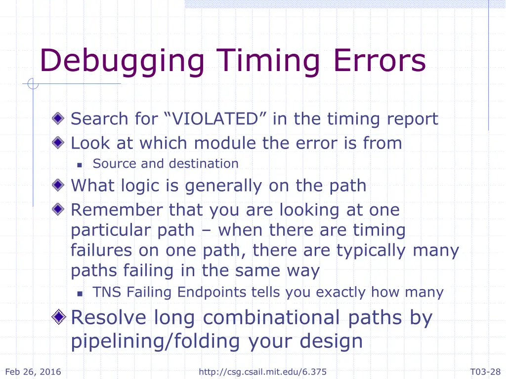 debugging timing errors