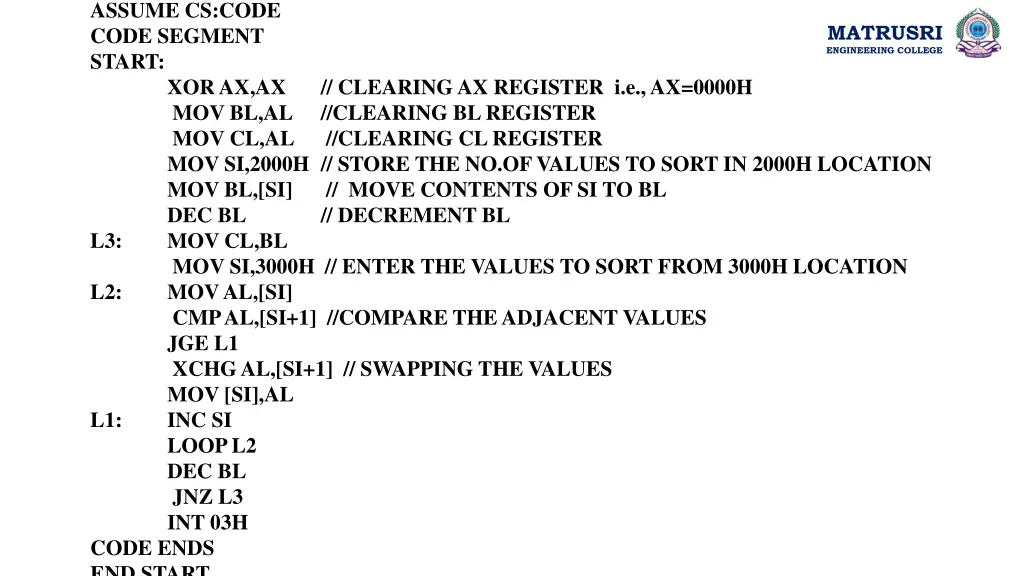 assume cs code code segment start