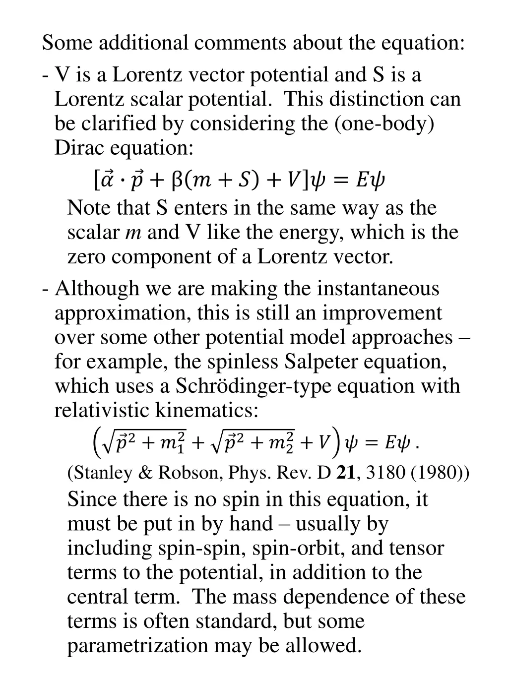 some additional comments about the equation
