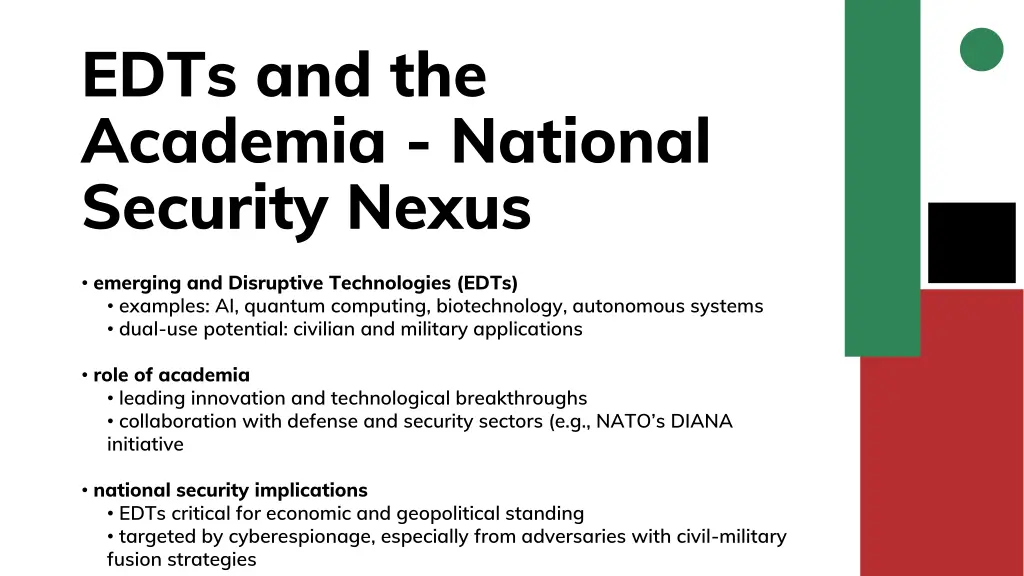 edts and the academia national security nexus