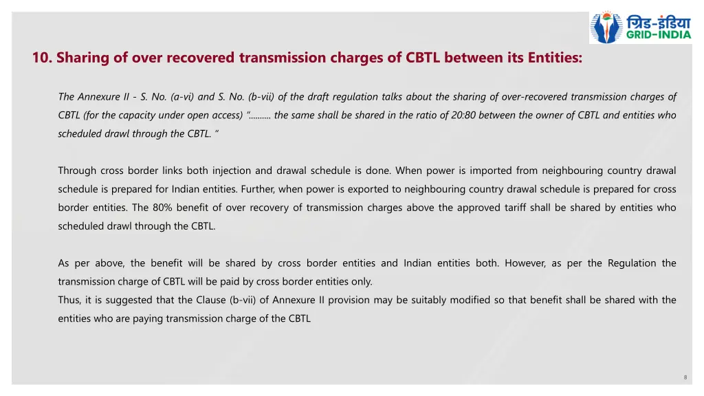 10 sharing of over recovered transmission charges