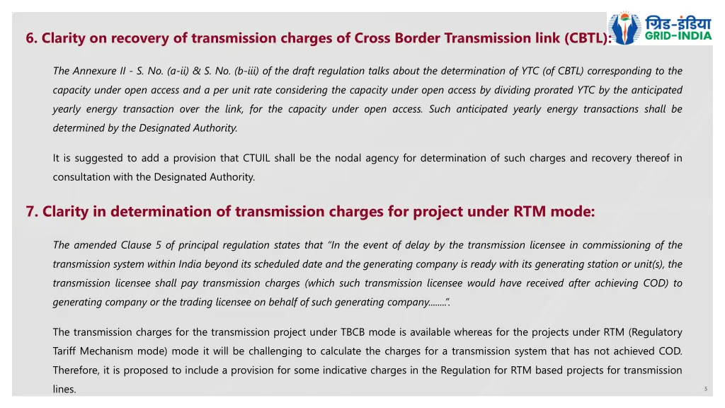 6 clarity on recovery of transmission charges