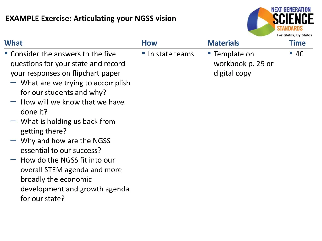 example exercise articulating your ngss vision