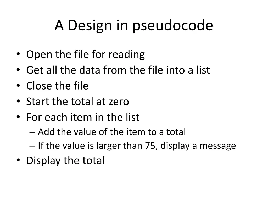a design in pseudocode