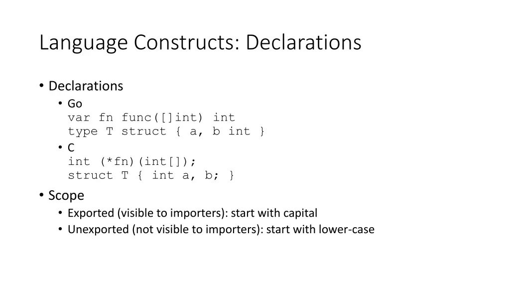 language constructs declarations