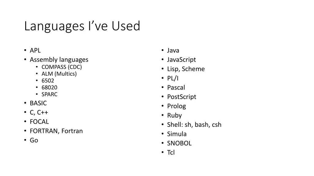 languages i ve used