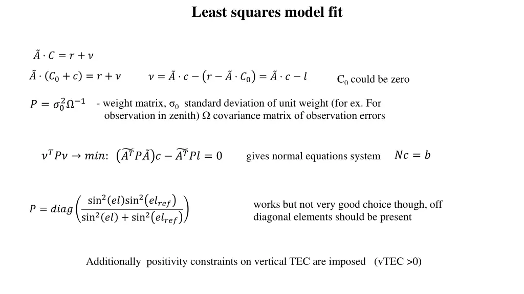least squares model fit