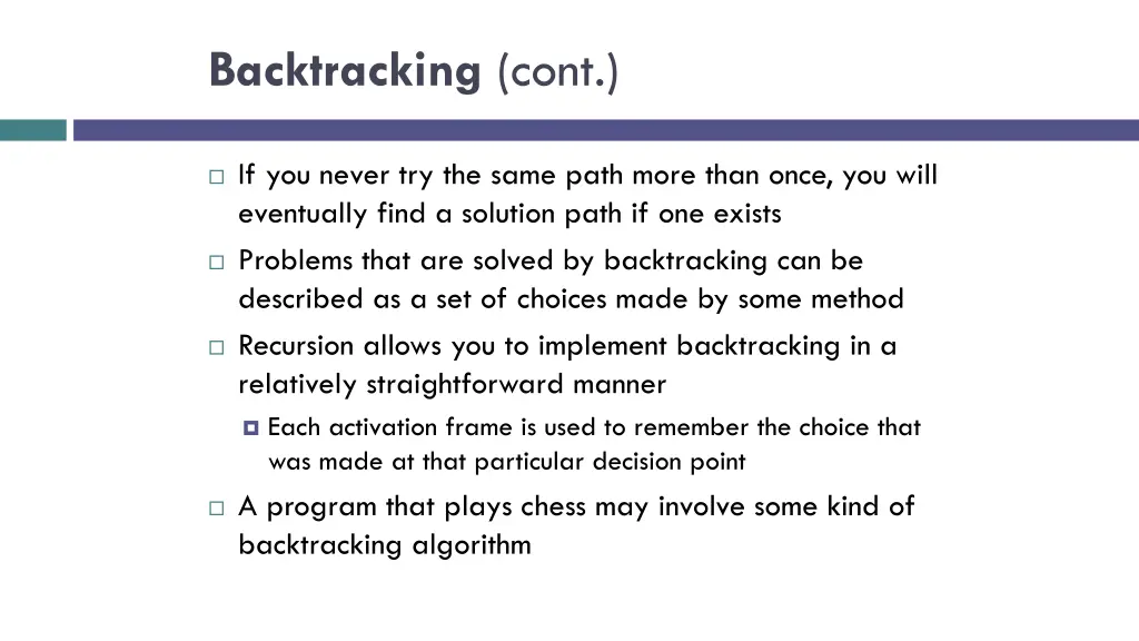 backtracking cont
