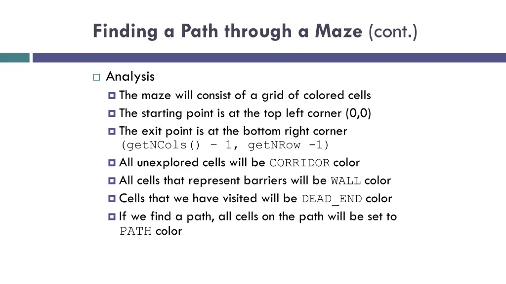 finding a path through a maze cont