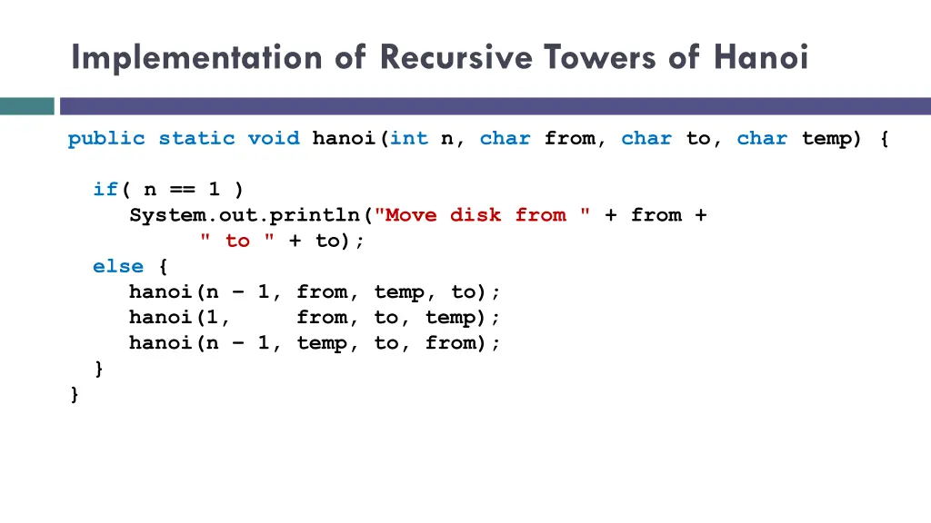 implementation of recursive towers of hanoi
