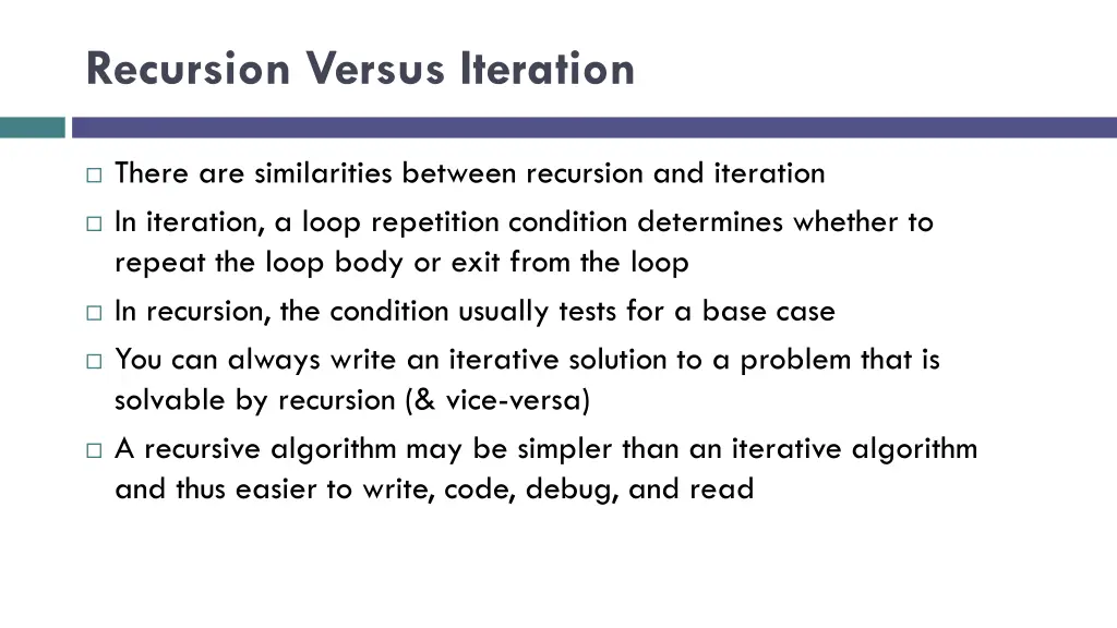 recursion versus iteration