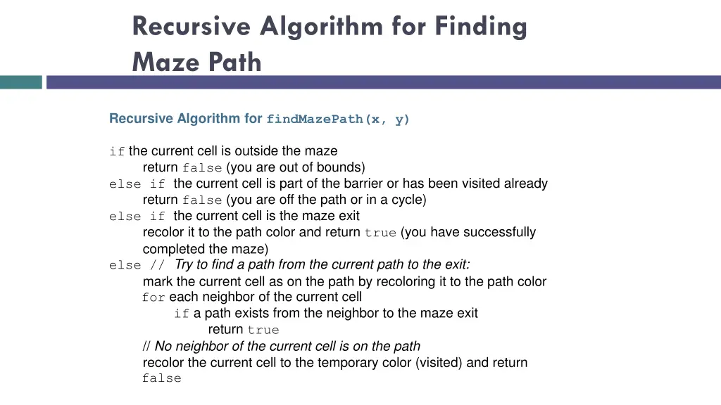 recursive algorithm for finding maze path