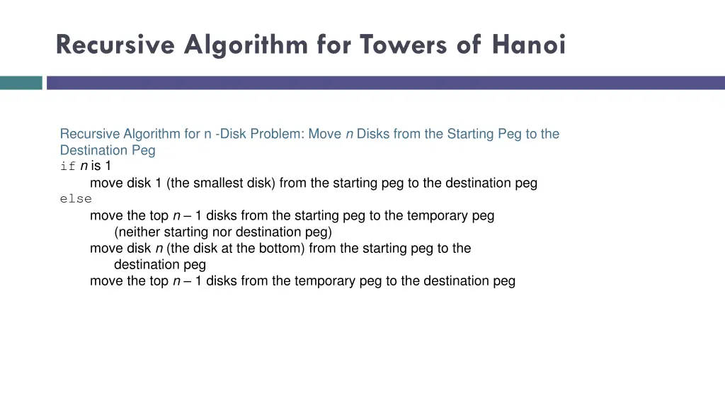 recursive algorithm for towers of hanoi