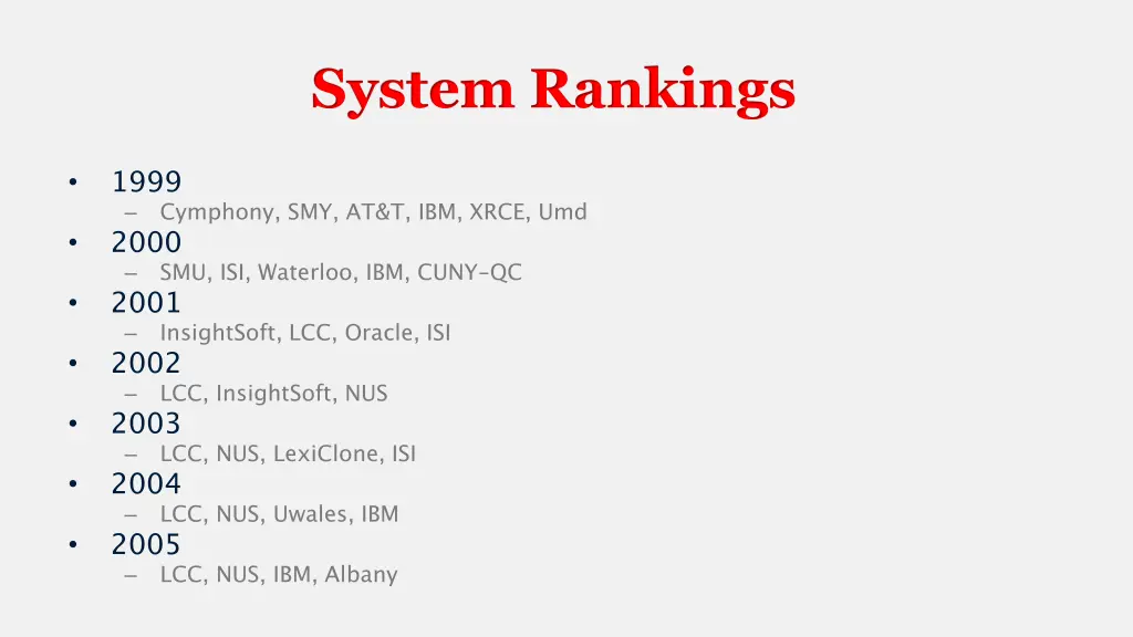 system rankings