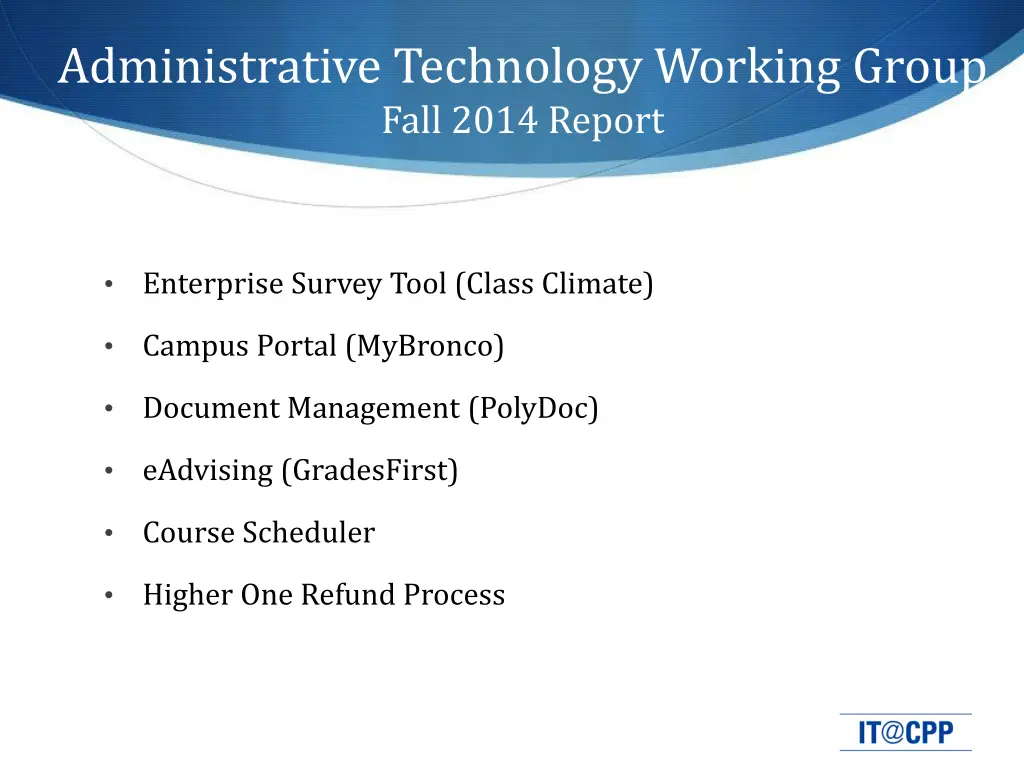 administrative technology working group fall 2014