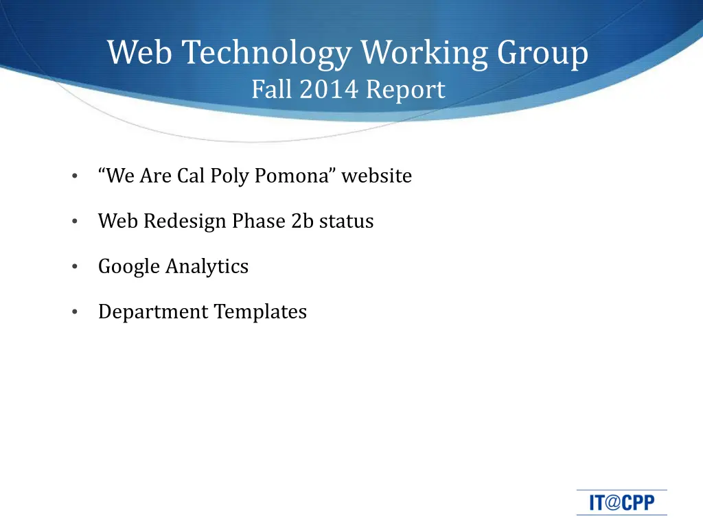 web technology working group fall 2014 report