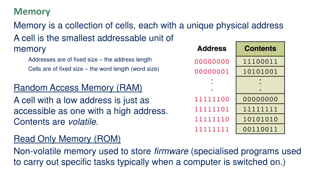 memory memory is a collection of cells each with