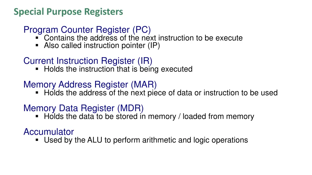special purpose registers