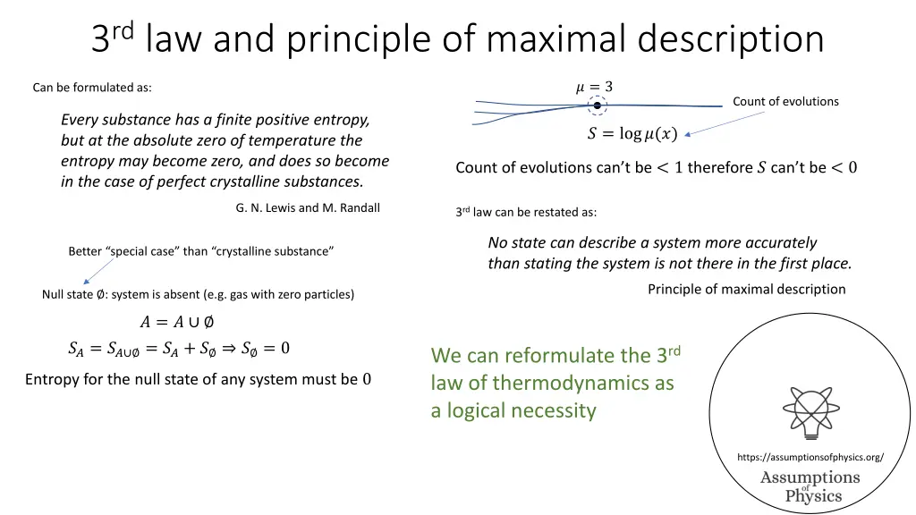 3 rd law and principle of maximal description