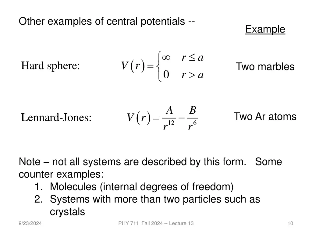 other examples of central potentials