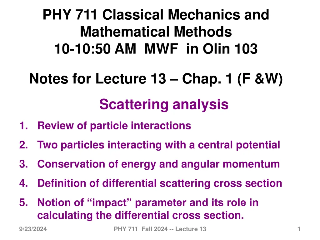 phy 711 classical mechanics and mathematical