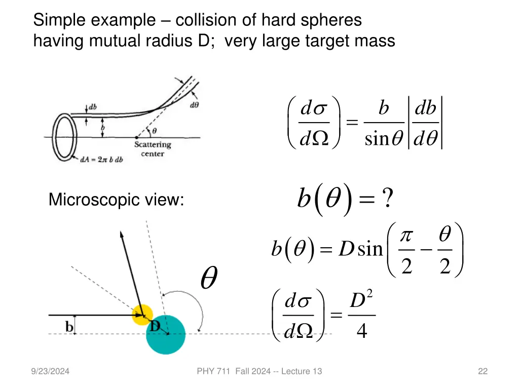 simple example collision of hard spheres having