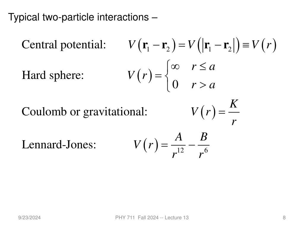 typical two particle interactions