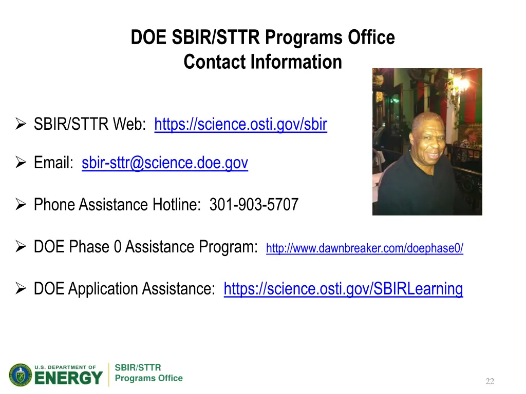 doe sbir sttr programs office contact information