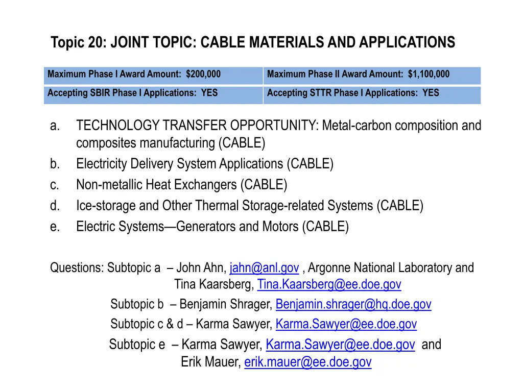 topic 20 joint topic cable materials