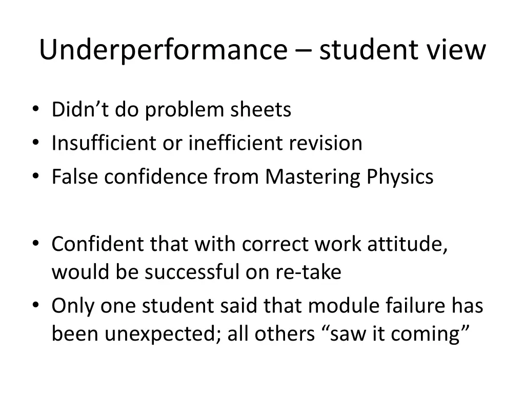 underperformance student view
