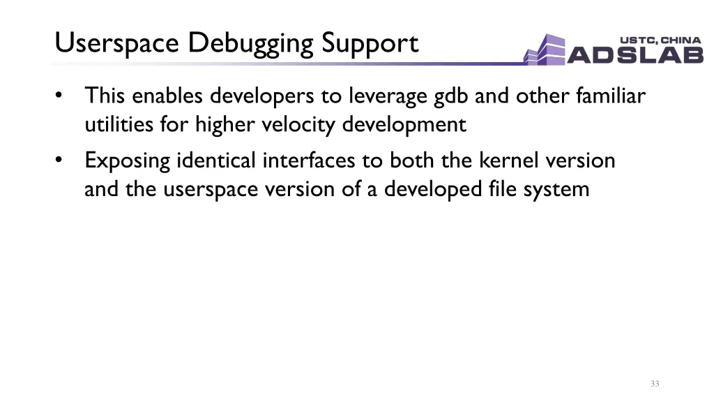 userspace debugging support