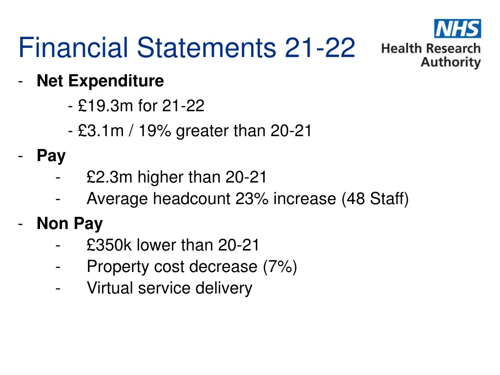 financial statements 21 22 net expenditure
