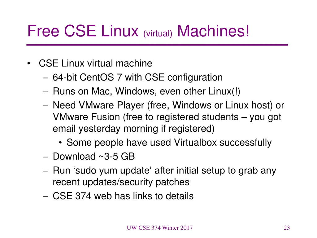 free cse linux virtual machines