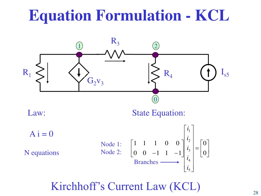 equation formulation kcl