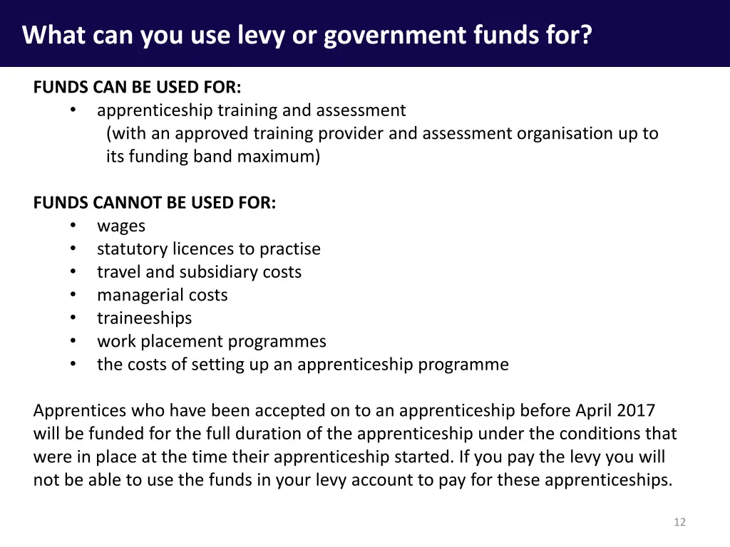 what can you use levy or government funds for