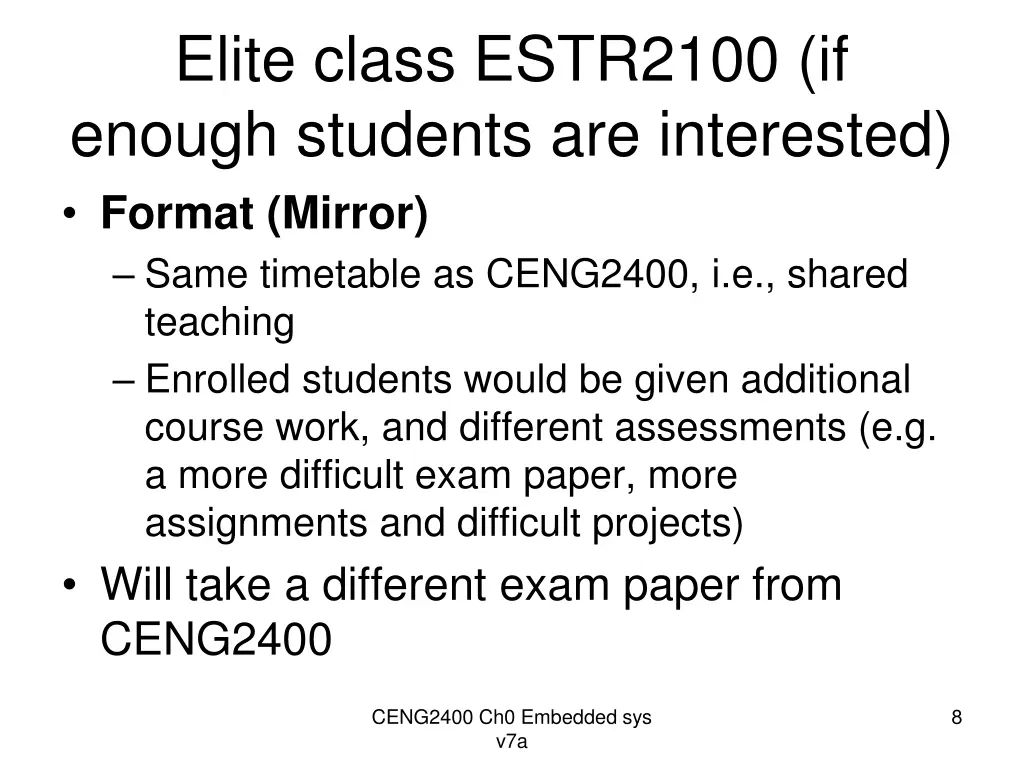 elite class estr2100 if enough students