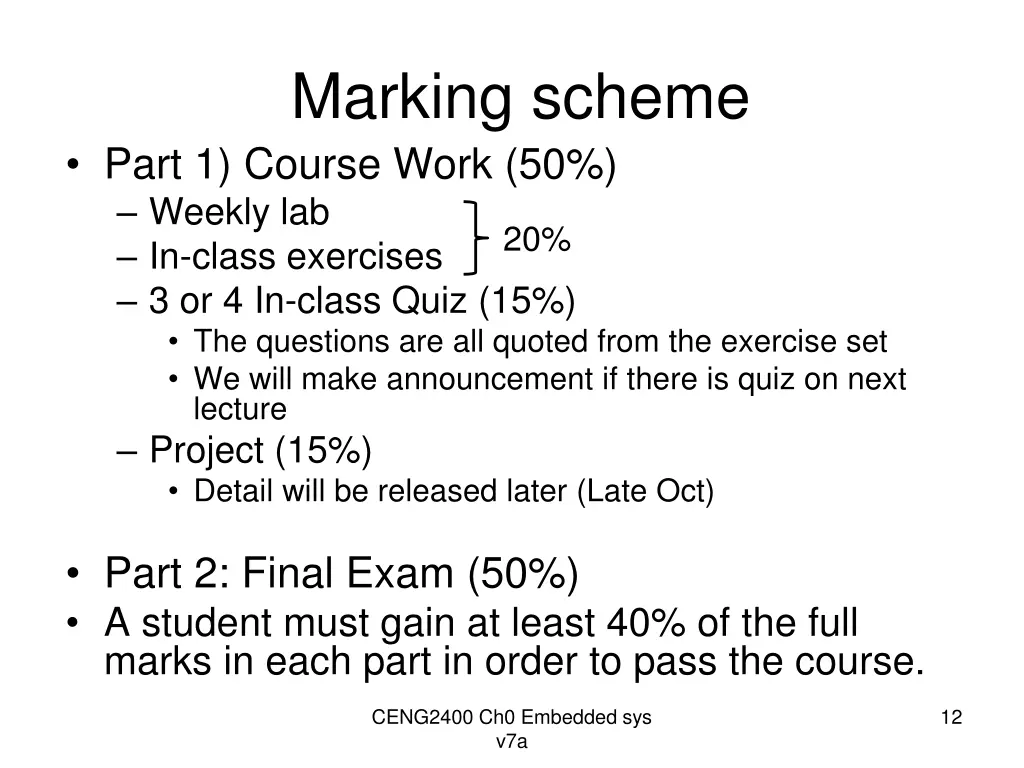 marking scheme part 1 course work 50 weekly