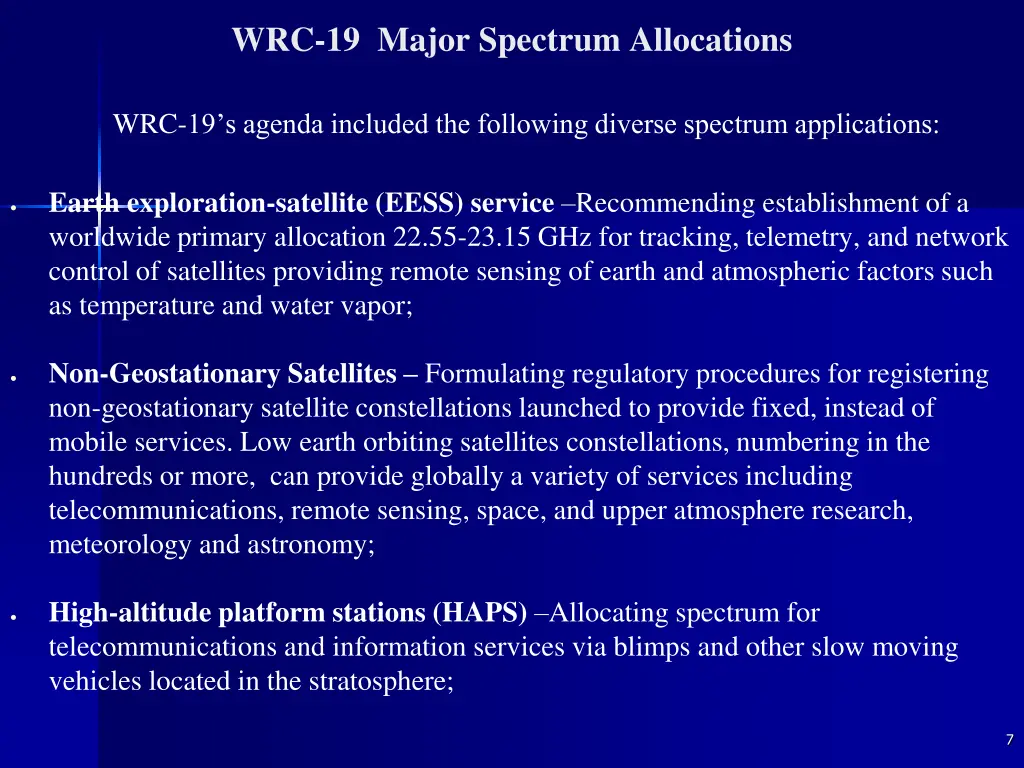 wrc 19 major spectrum allocations