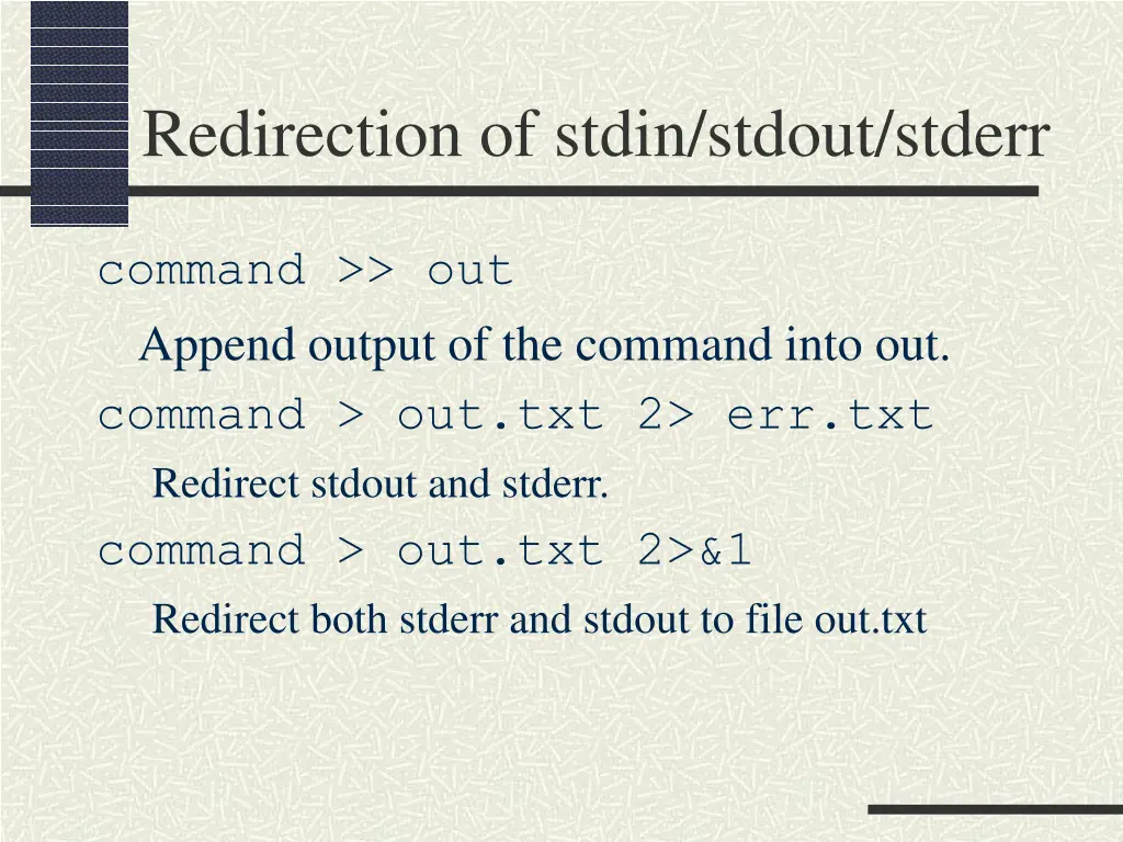 redirection of stdin stdout stderr