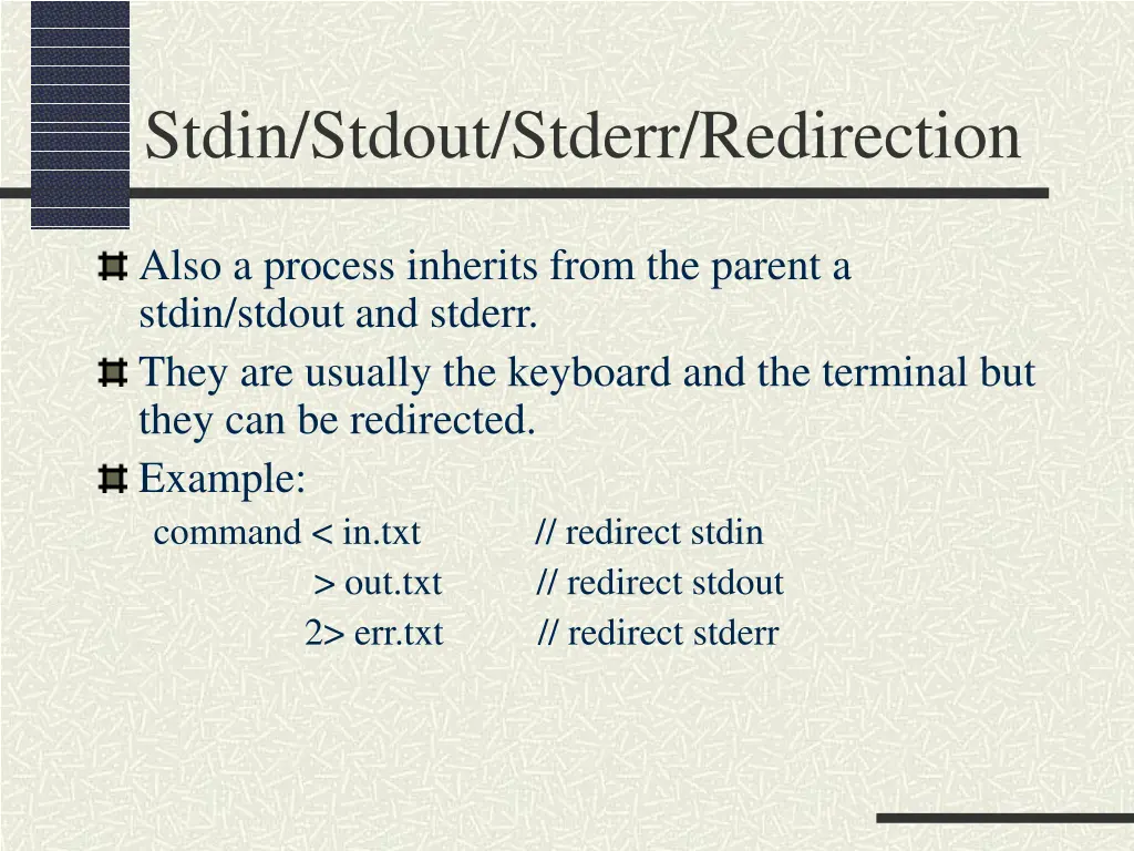 stdin stdout stderr redirection